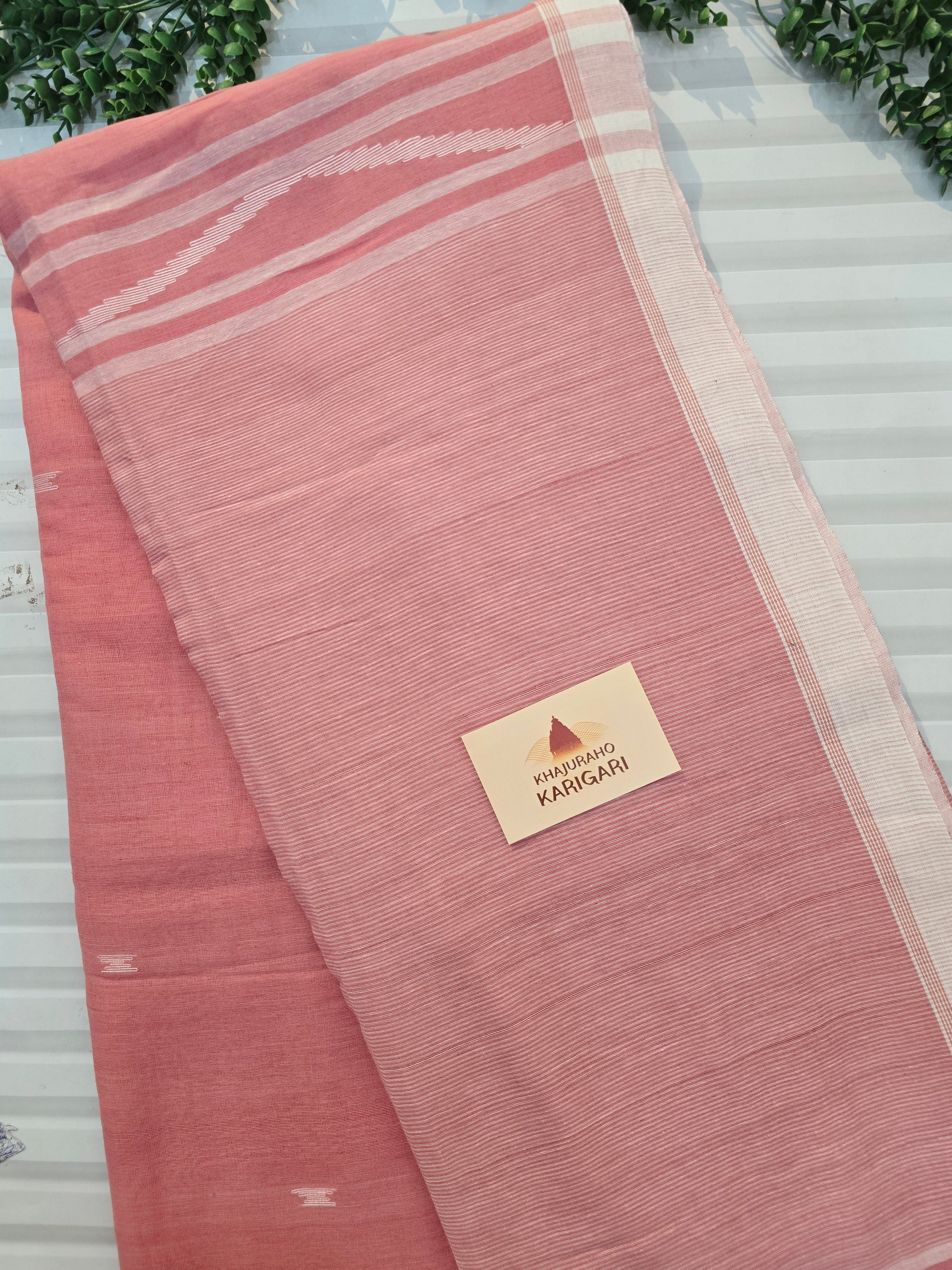 Pure Handwoven Mul Cotton Jamdani - Peach