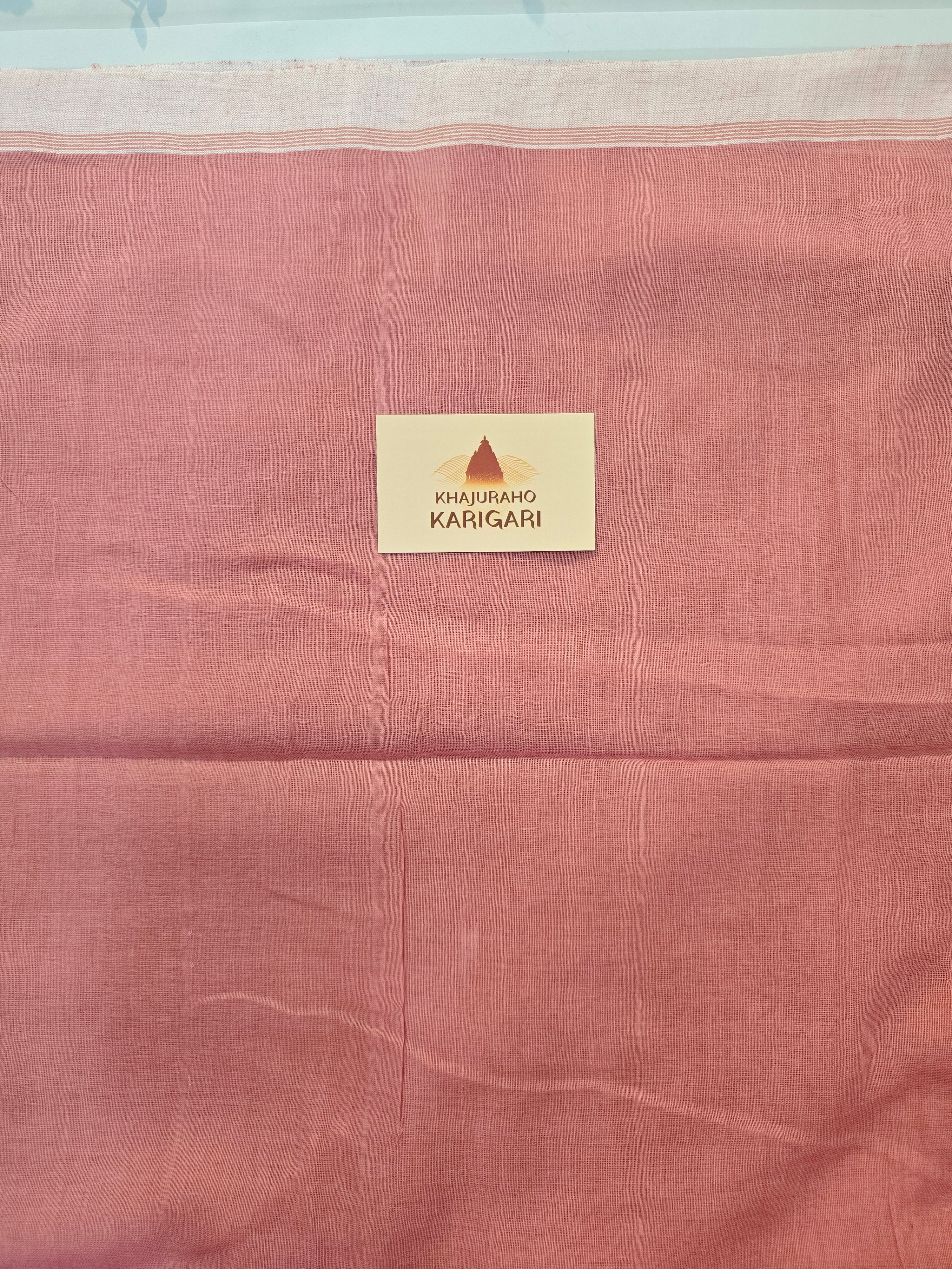 Pure Handwoven Mul Cotton Jamdani - Peach