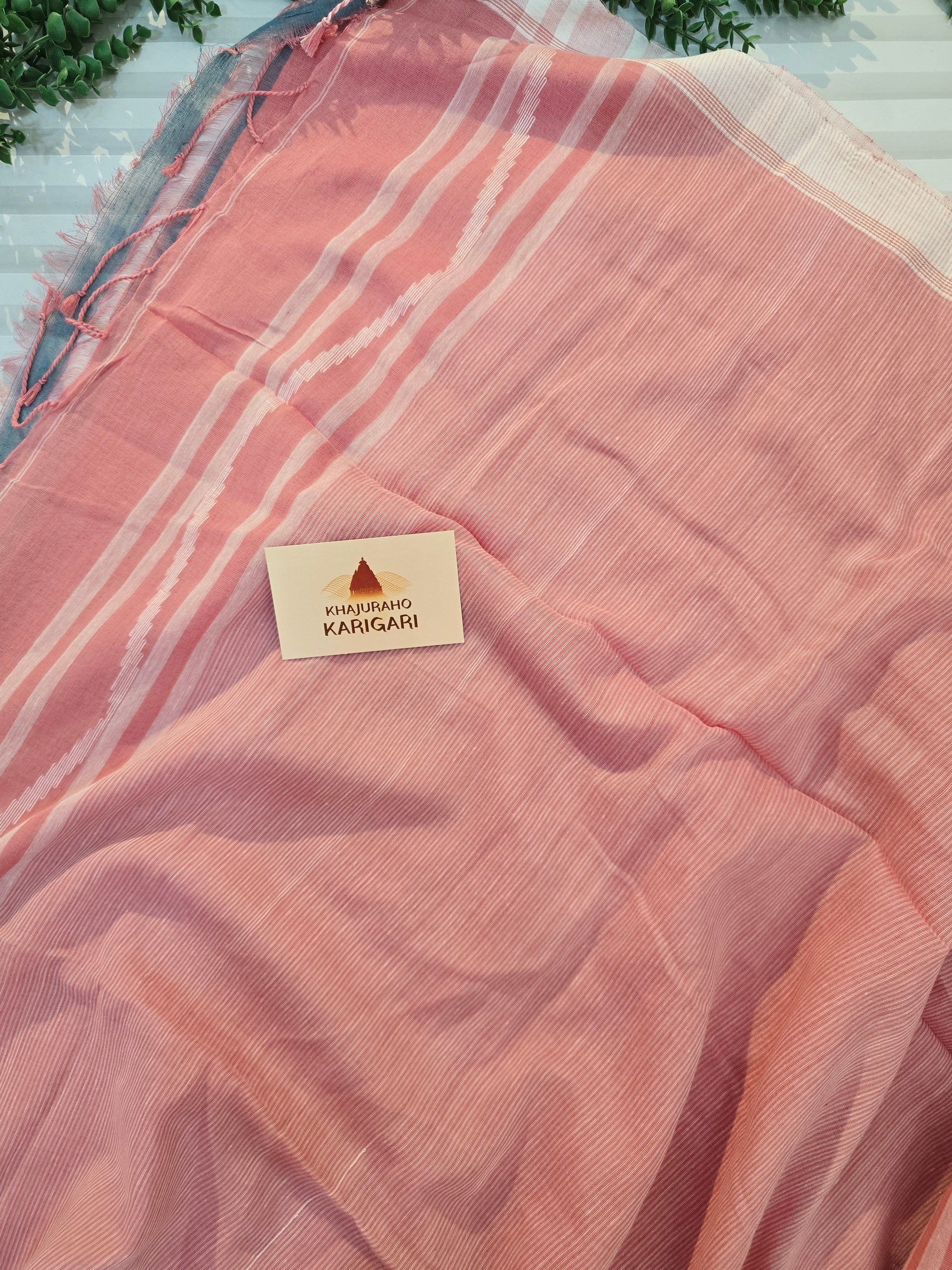 Pure Handwoven Mul Cotton Jamdani - Peach