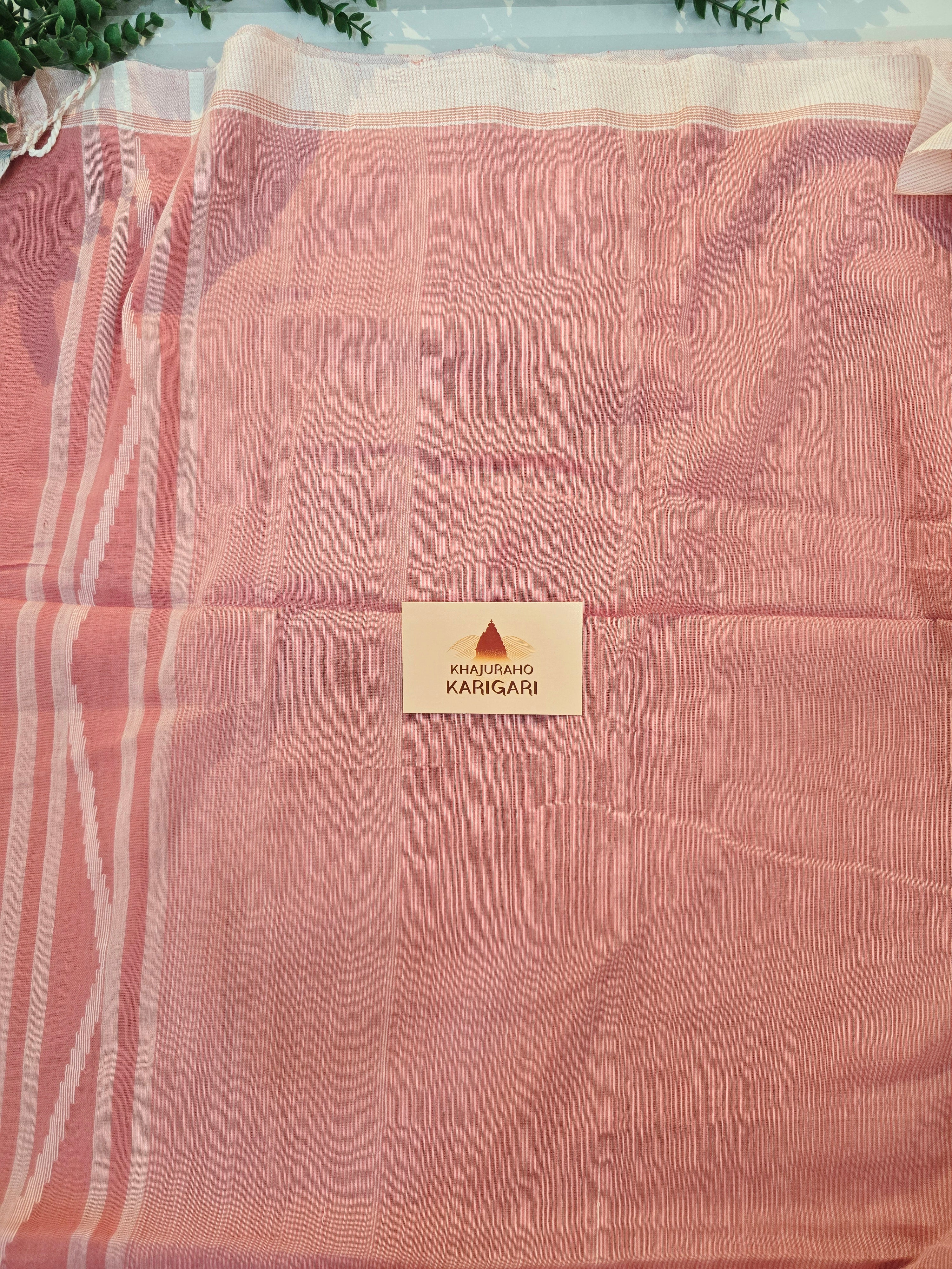 Pure Handwoven Mul Cotton Jamdani - Peach