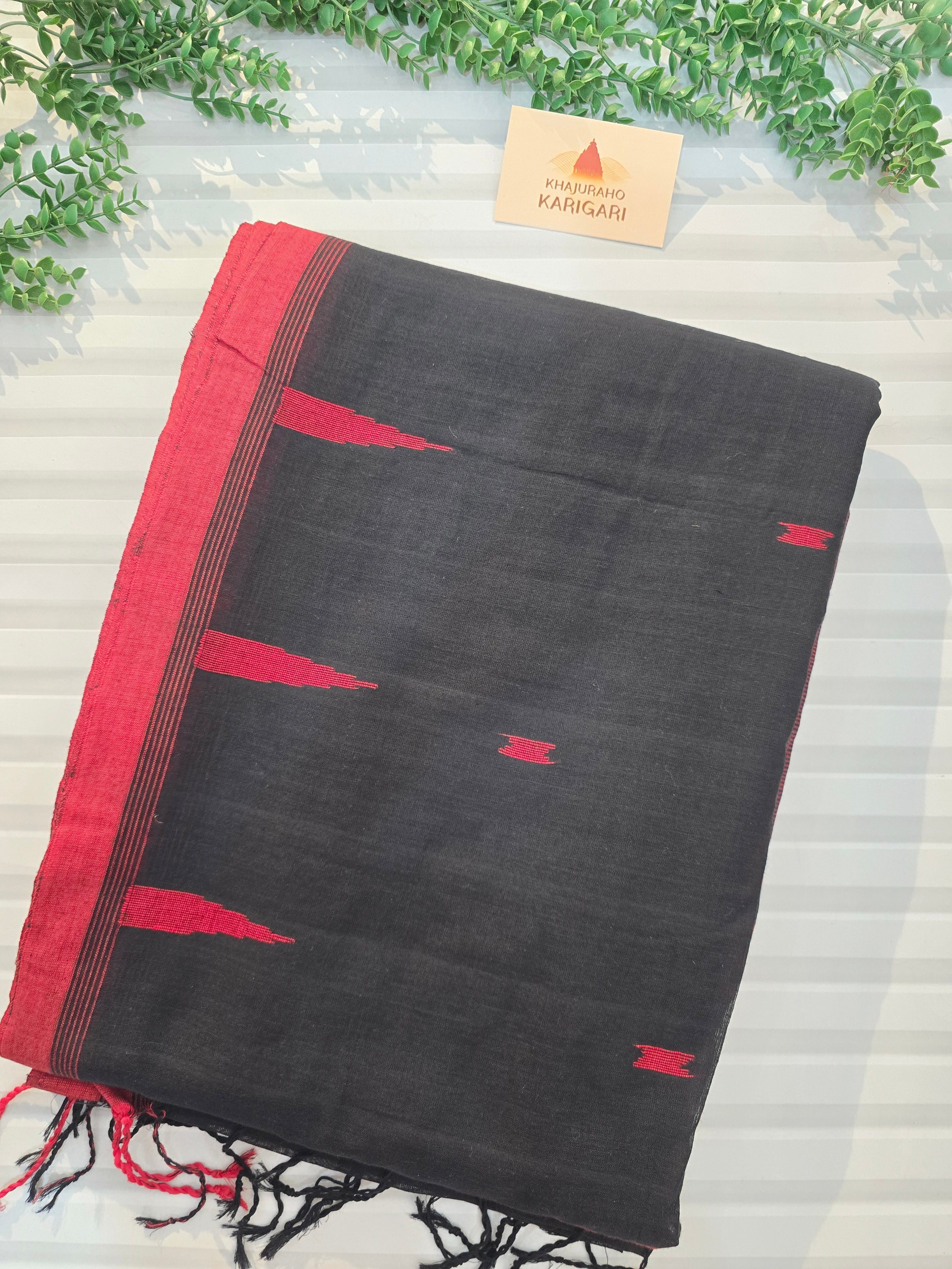 Pure Handwoven Mul Cotton Jamdani - Black