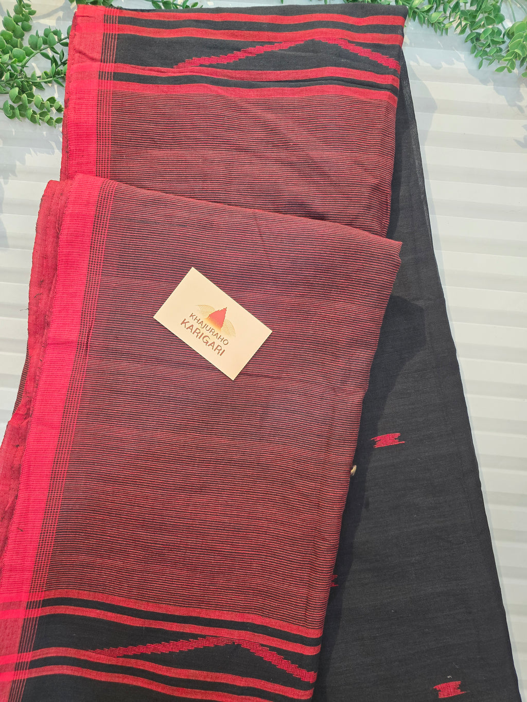 Pure Handwoven Mul Cotton Jamdani - Black
