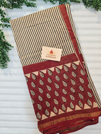 Hand block Printed Chanderi Silk Cotton Saree - Red Leaf