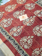 Hand block Printed Chanderi Silk Cotton Saree - Square Stripe