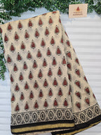 Chanderi Bagru Print Hand Block Print Saree- Beige & Black