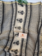 Chanderi Bagru Print Hand Block Print Saree- Beige & Black