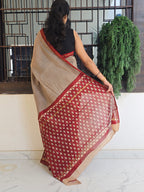Hand block Printed Chanderi Silk Cotton Saree - Red Leaf