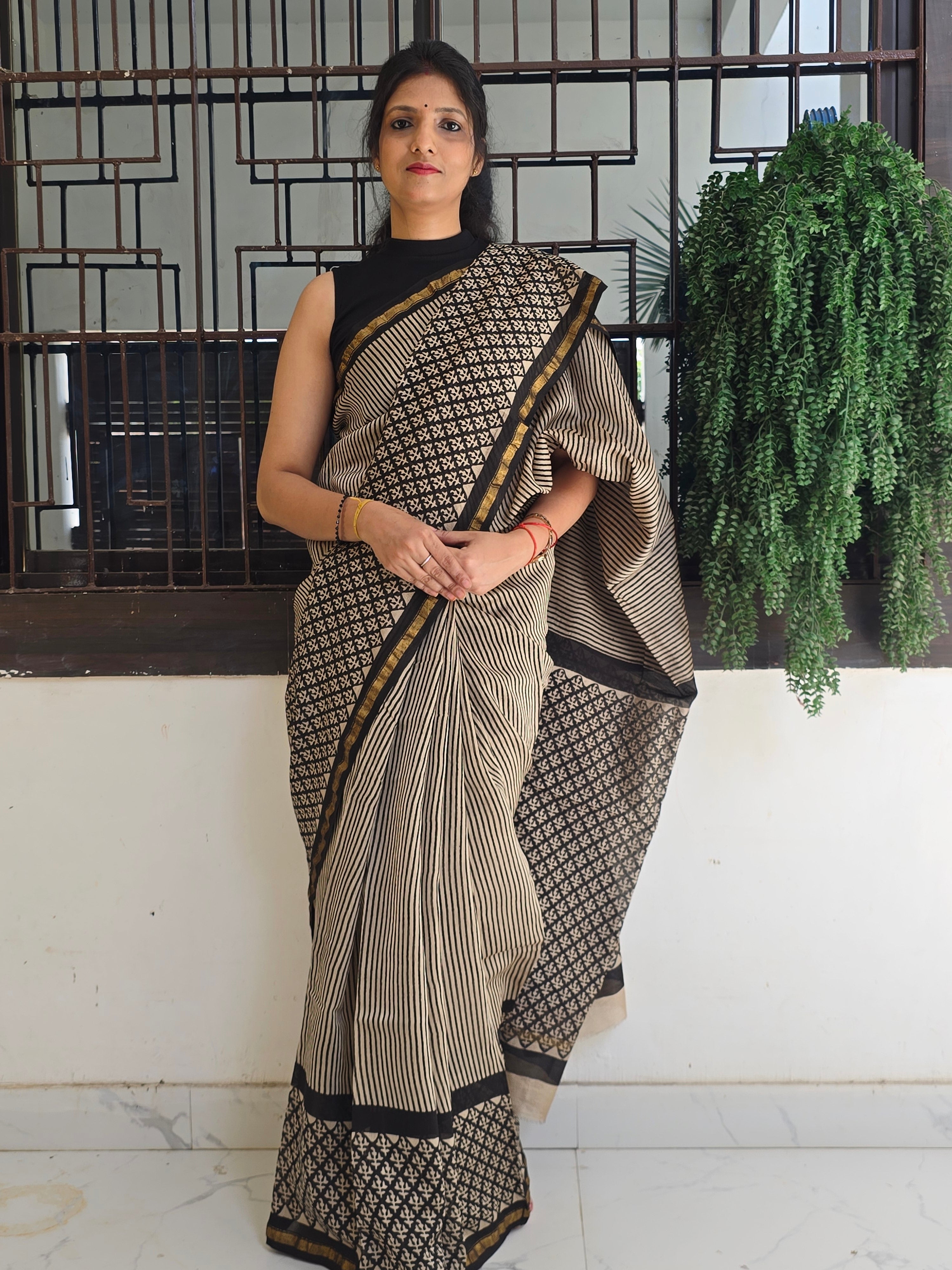 Hand block Printed Chanderi Silk Cotton Saree