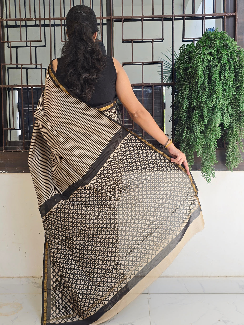Hand block Printed Chanderi Silk Cotton Saree