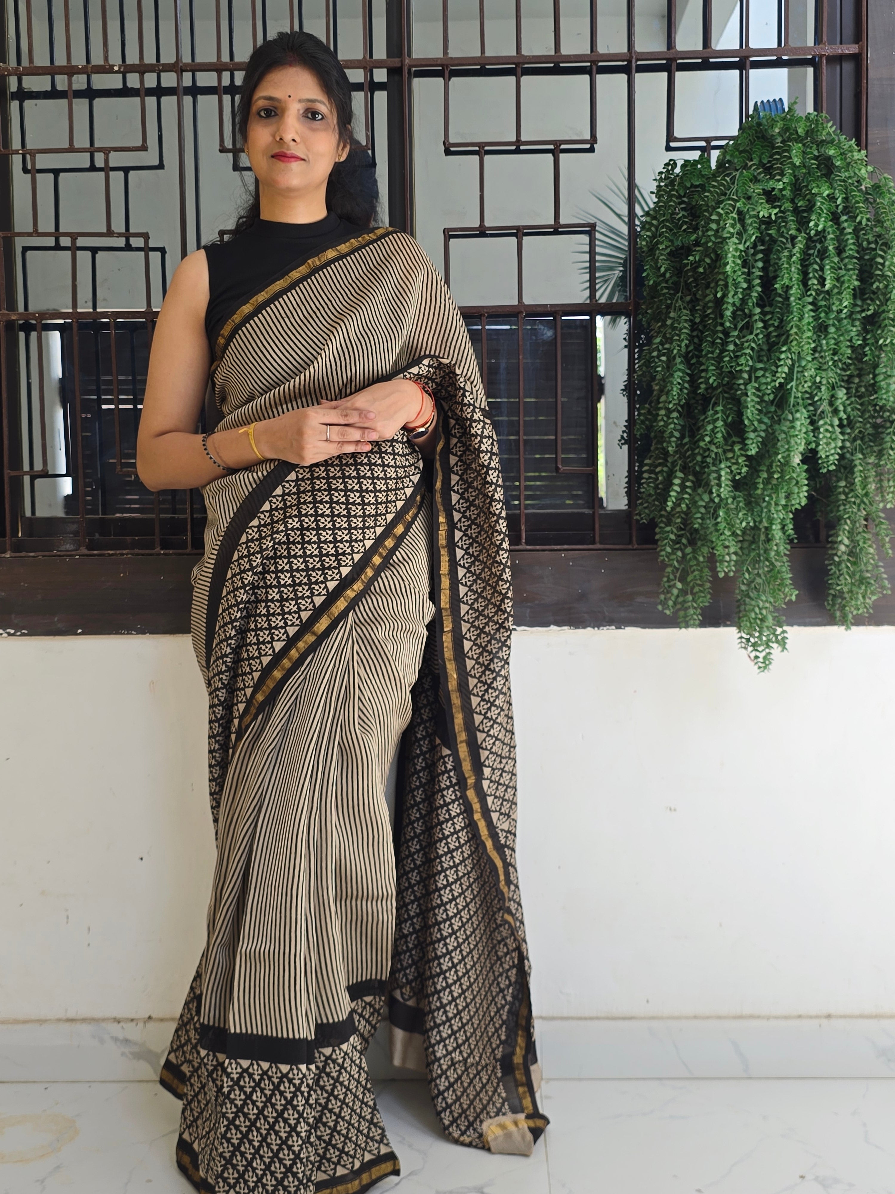 Hand block Printed Chanderi Silk Cotton Saree