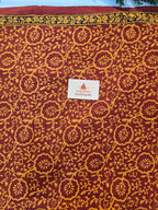 Bagh Hand Block Print Mul Cotton Saree – Mustard Yellow and Maroon