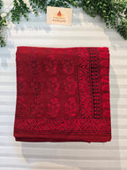 Bagh Hand Block Print Mul Cotton Saree – Red and Black