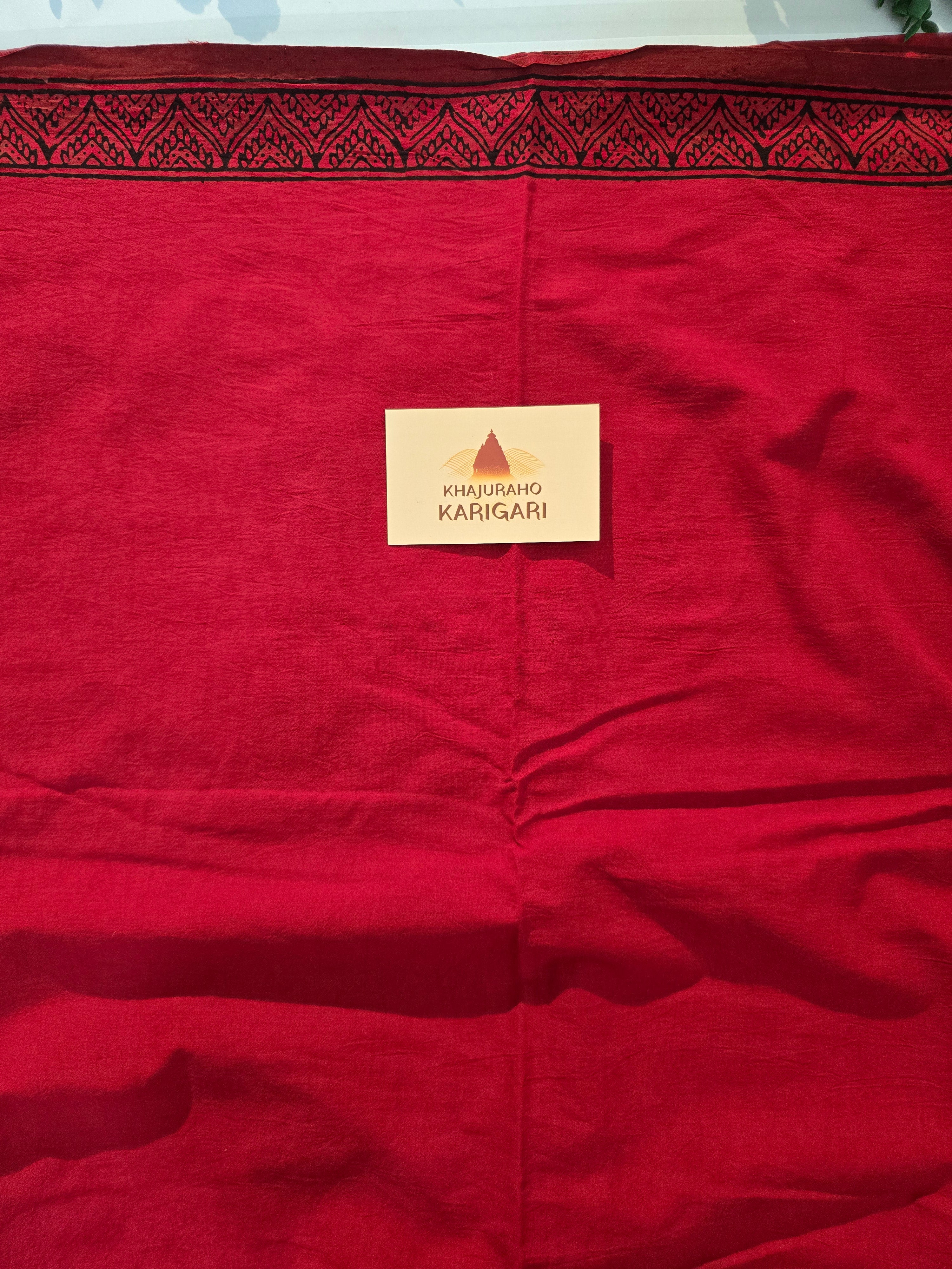 Bagh Hand Block Print Mul Cotton Saree – Red and Black