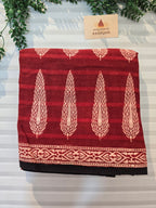 Bagh Hand Block Print Mul Cotton Saree – Red and White