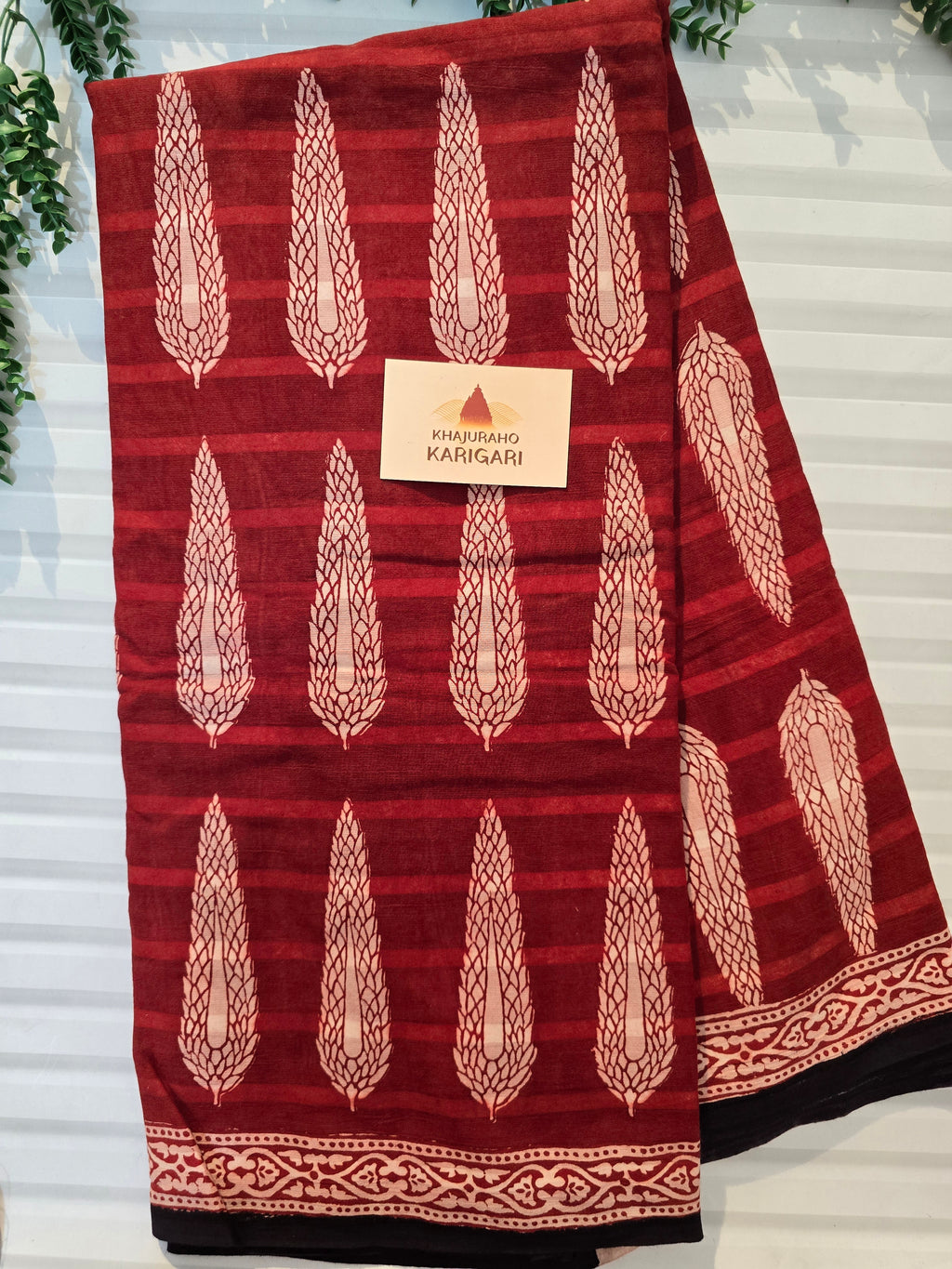 Bagh Hand Block Print Mul Cotton Saree – Red and White