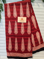 Bagh Hand Block Print Mul Cotton Saree – Red and White