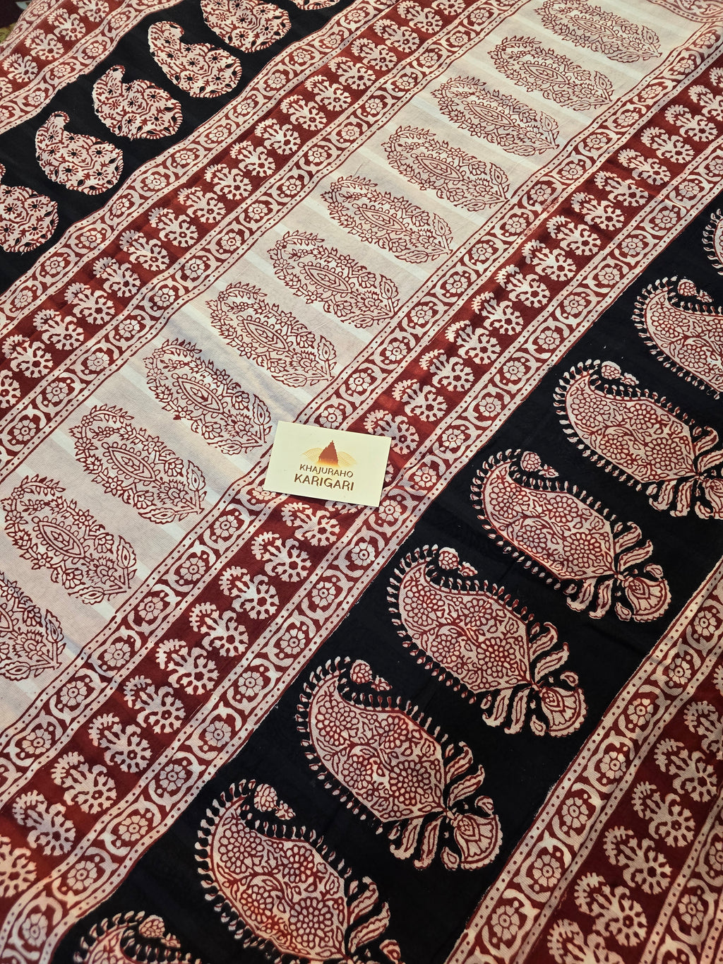 Bagh Hand Block Print Mul Cotton Saree – Red and White