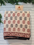 Bagh Hand Block Print Mul Cotton Saree – White, Red and Black