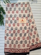 Bagh Hand Block Print Mul Cotton Saree – White, Red and Black