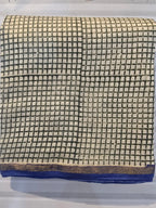 Hand block Printed Chanderi Silk Cotton Saree - Blue Polka