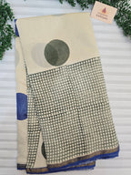 Hand block Printed Chanderi Silk Cotton Saree - Blue Polka