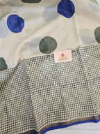Hand block Printed Chanderi Silk Cotton Saree - Blue Polka