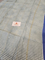 Hand block Printed Chanderi Silk Cotton Saree - Blue Polka