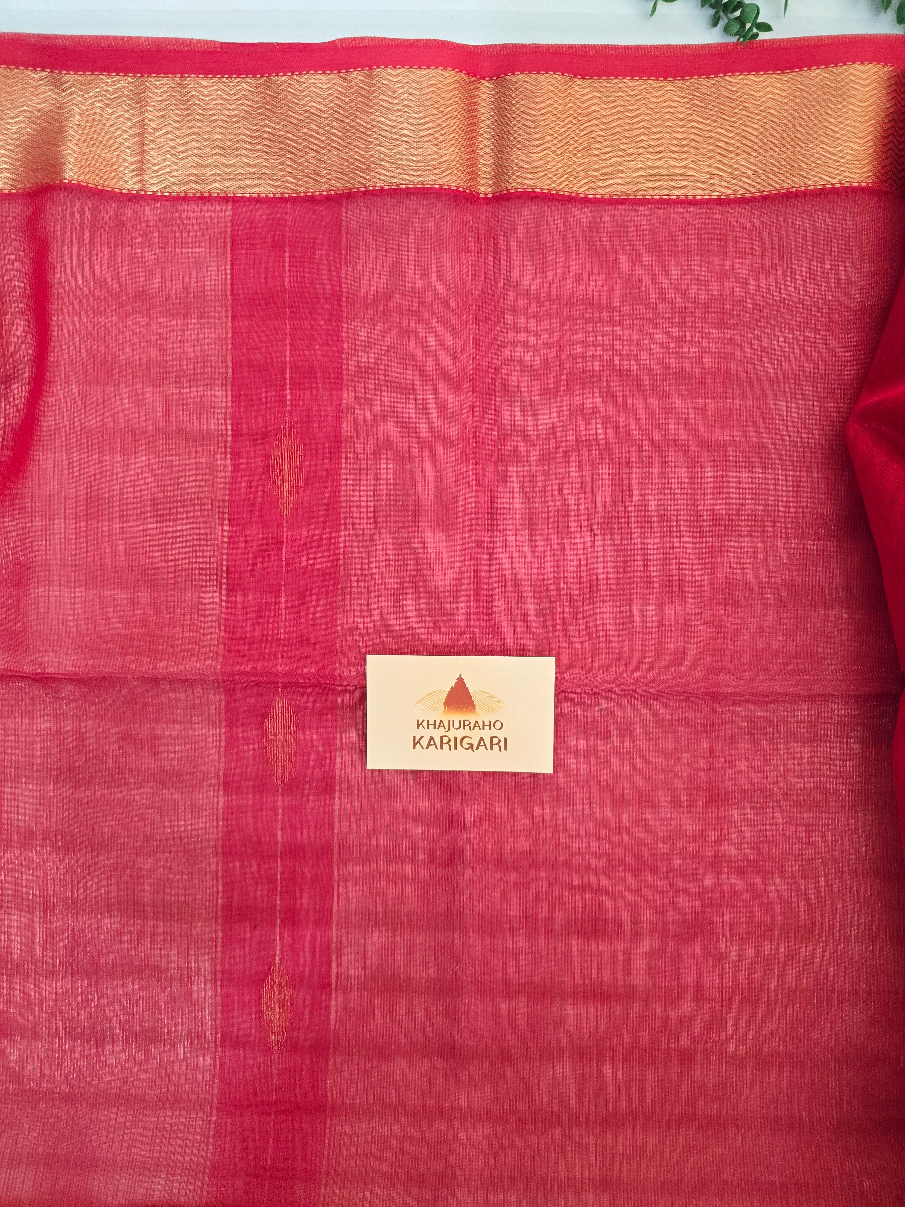 Pure Handwoven Maheshwari Saree Diamond Boota Pink