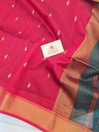 Pure Handwoven Maheshwari Saree Leaf Motif - Grey Red