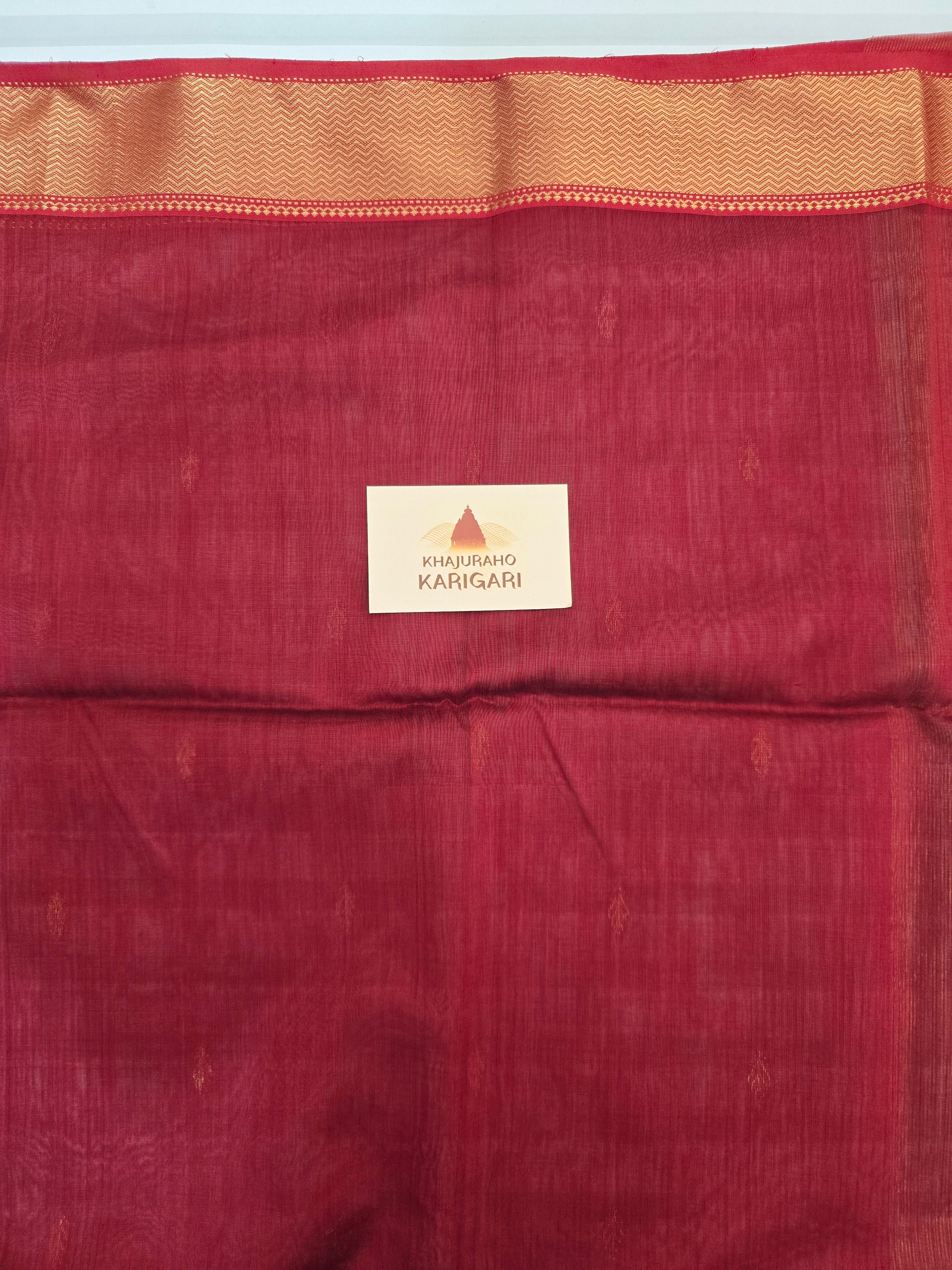 Pure Handwoven Maheshwari Saree Leaf Motif - Grey Red