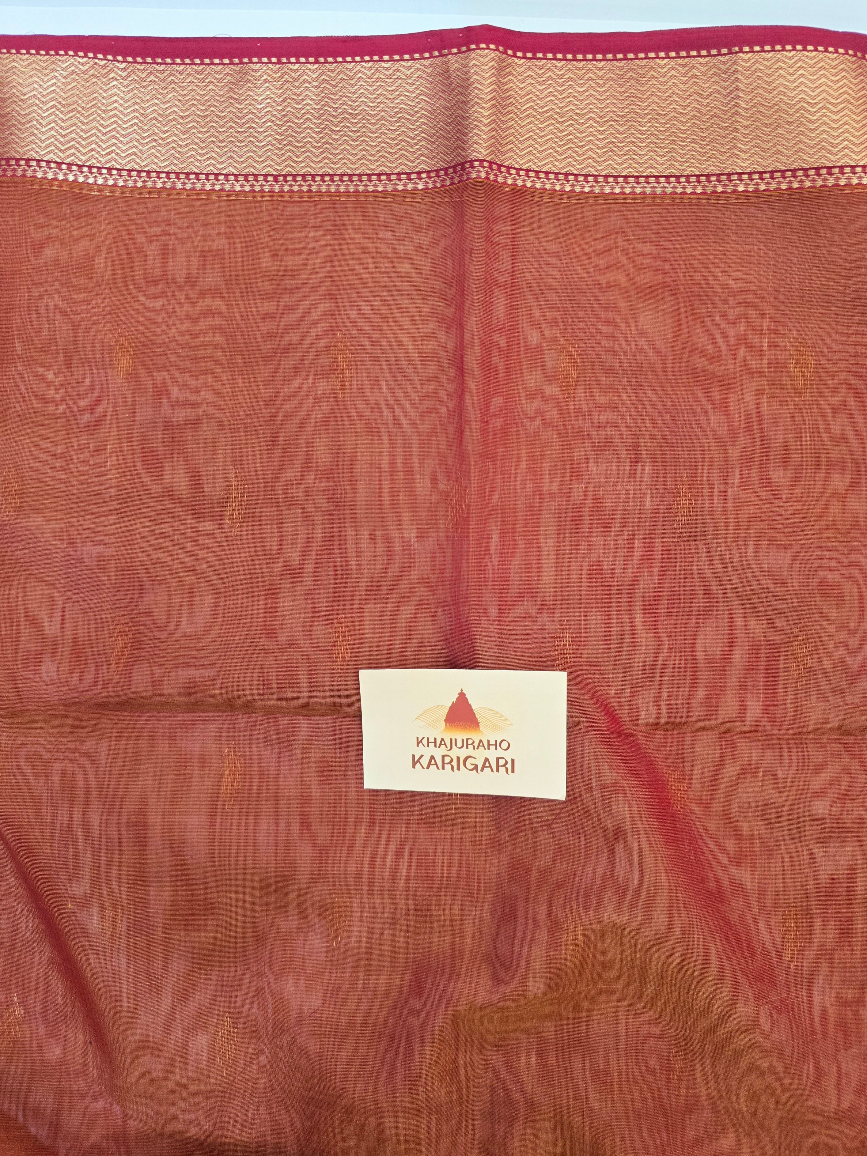 Pure Handwoven Maheshwari Saree Leaf Motif - Yellow Maroon