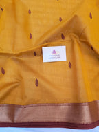 Pure Handwoven Maheshwari Saree Leaf Motif - Yellow Maroon