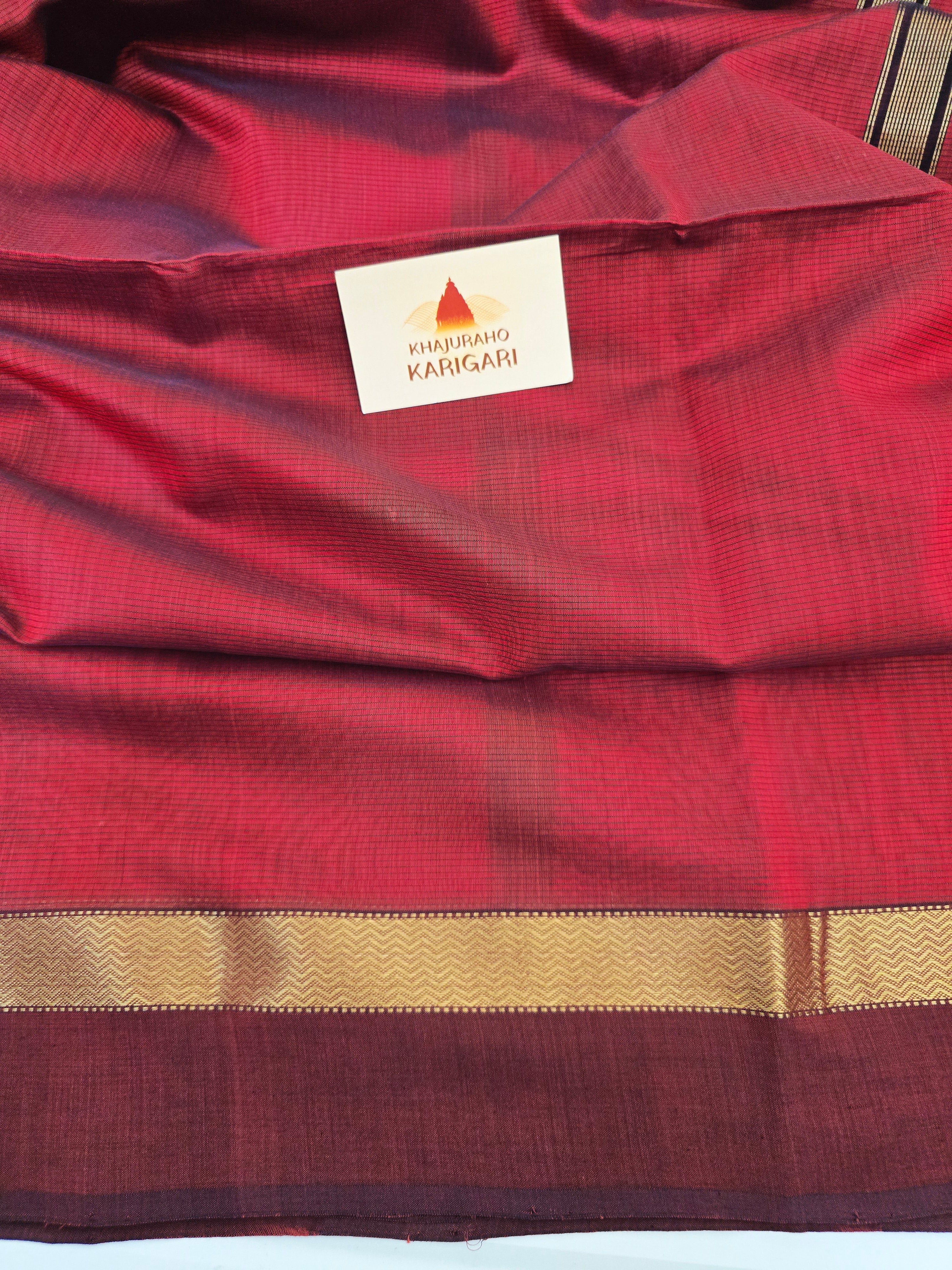 Pure Handwoven Maheshwari saree Zari border - Red