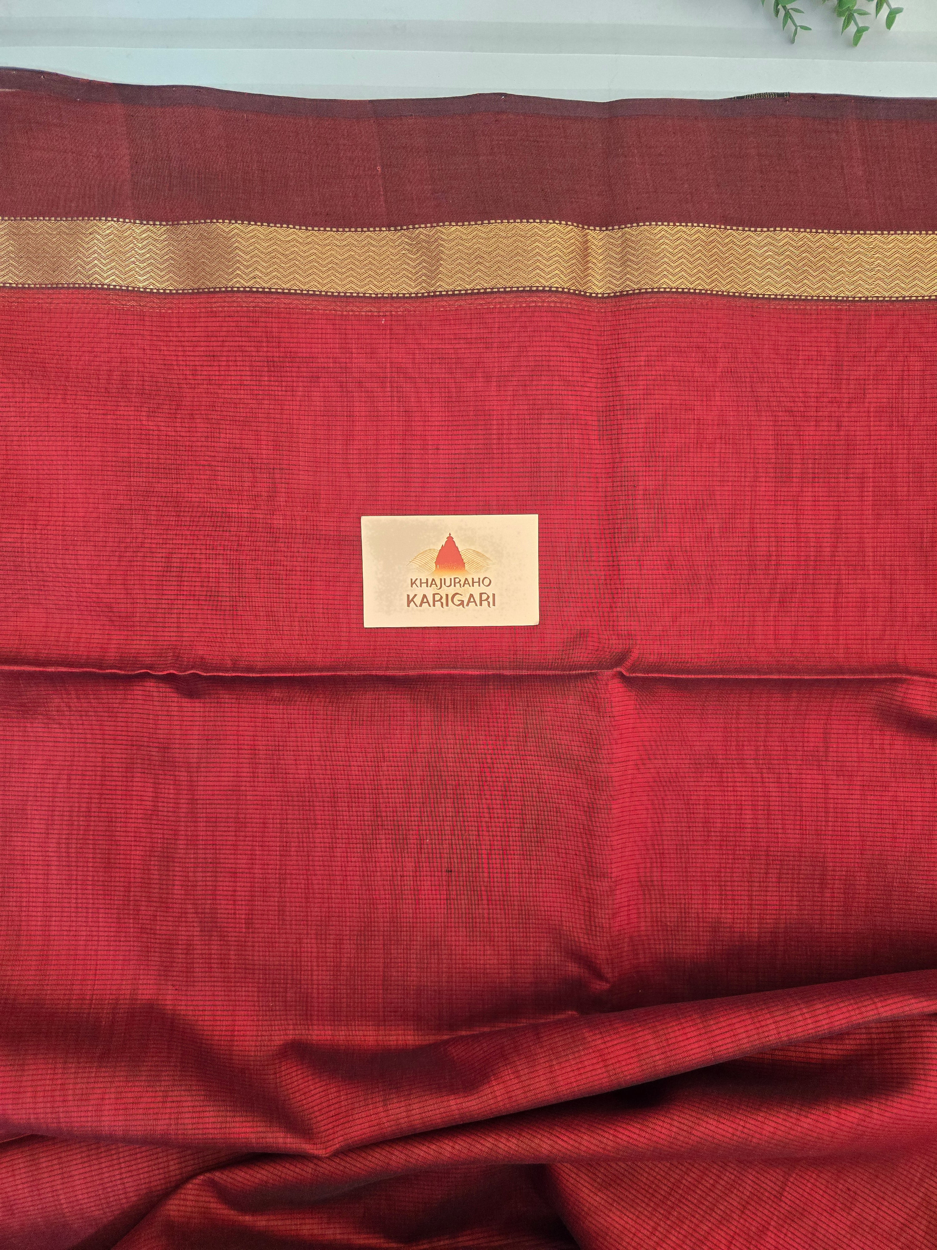 Pure Handwoven Maheshwari saree Zari border - Red