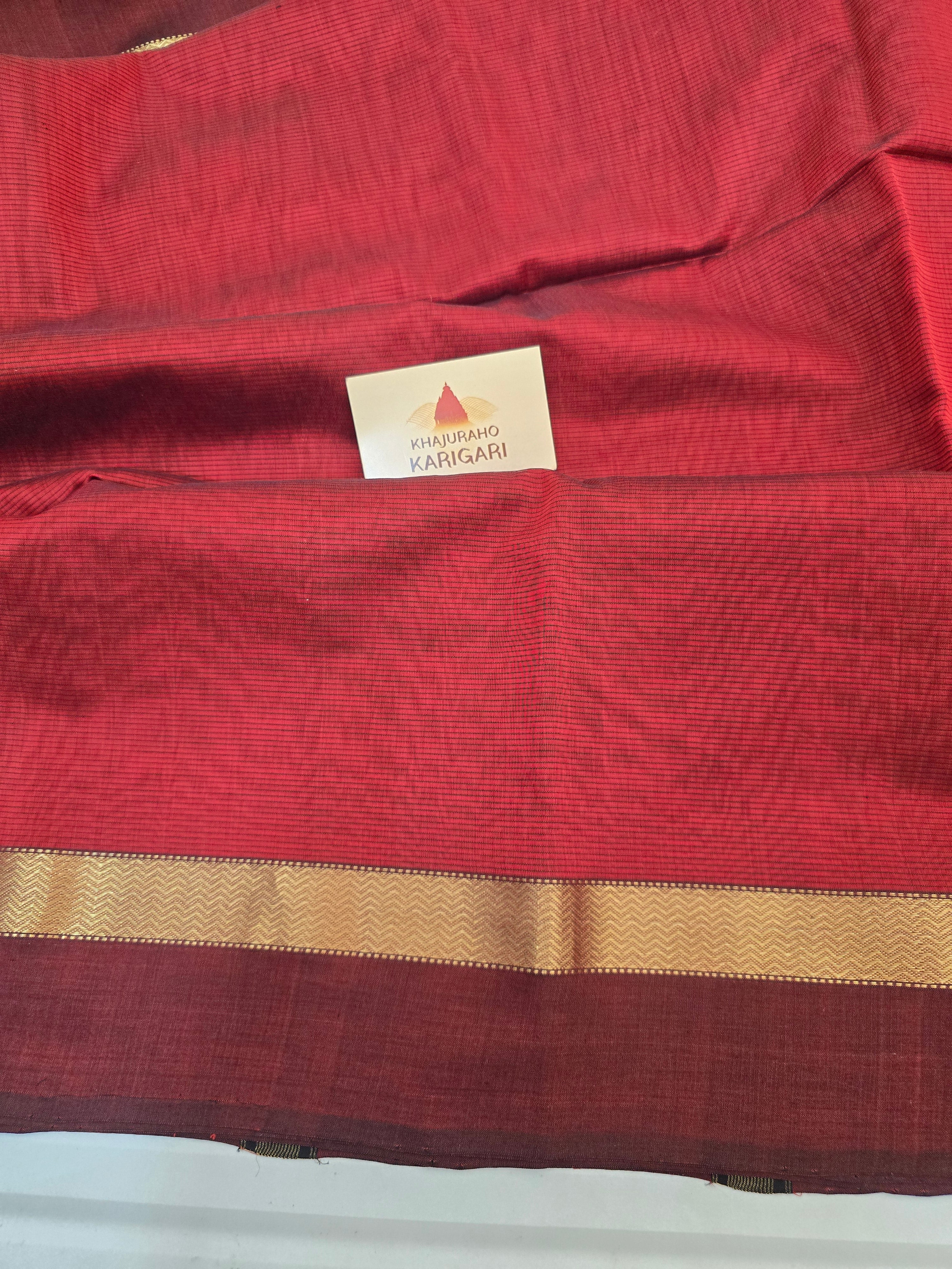 Pure Handwoven Maheshwari saree Zari border - Red