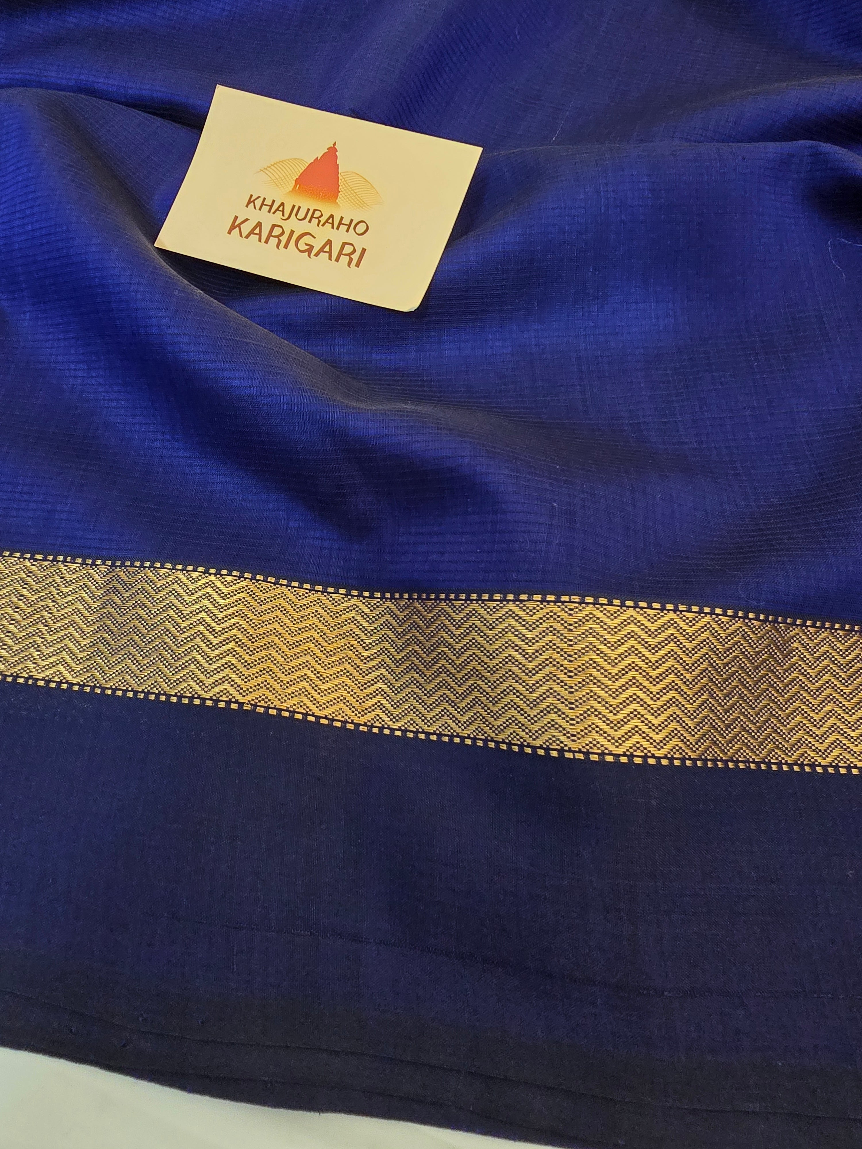 Pure Handwoven Maheshwari saree Zari border - Blue