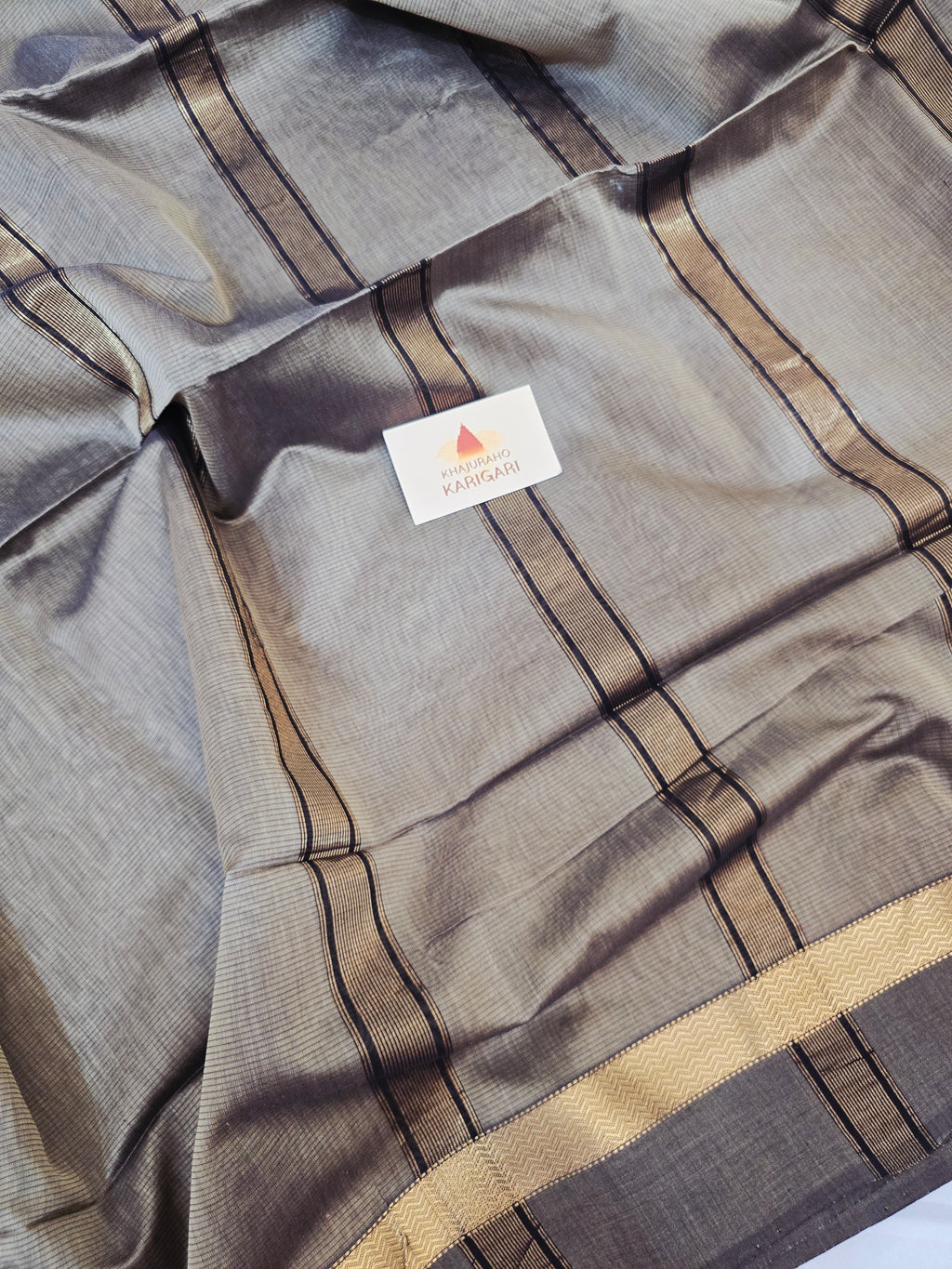 Pure Maheshwari Handloom Saree – Antique Gold with Zari Border