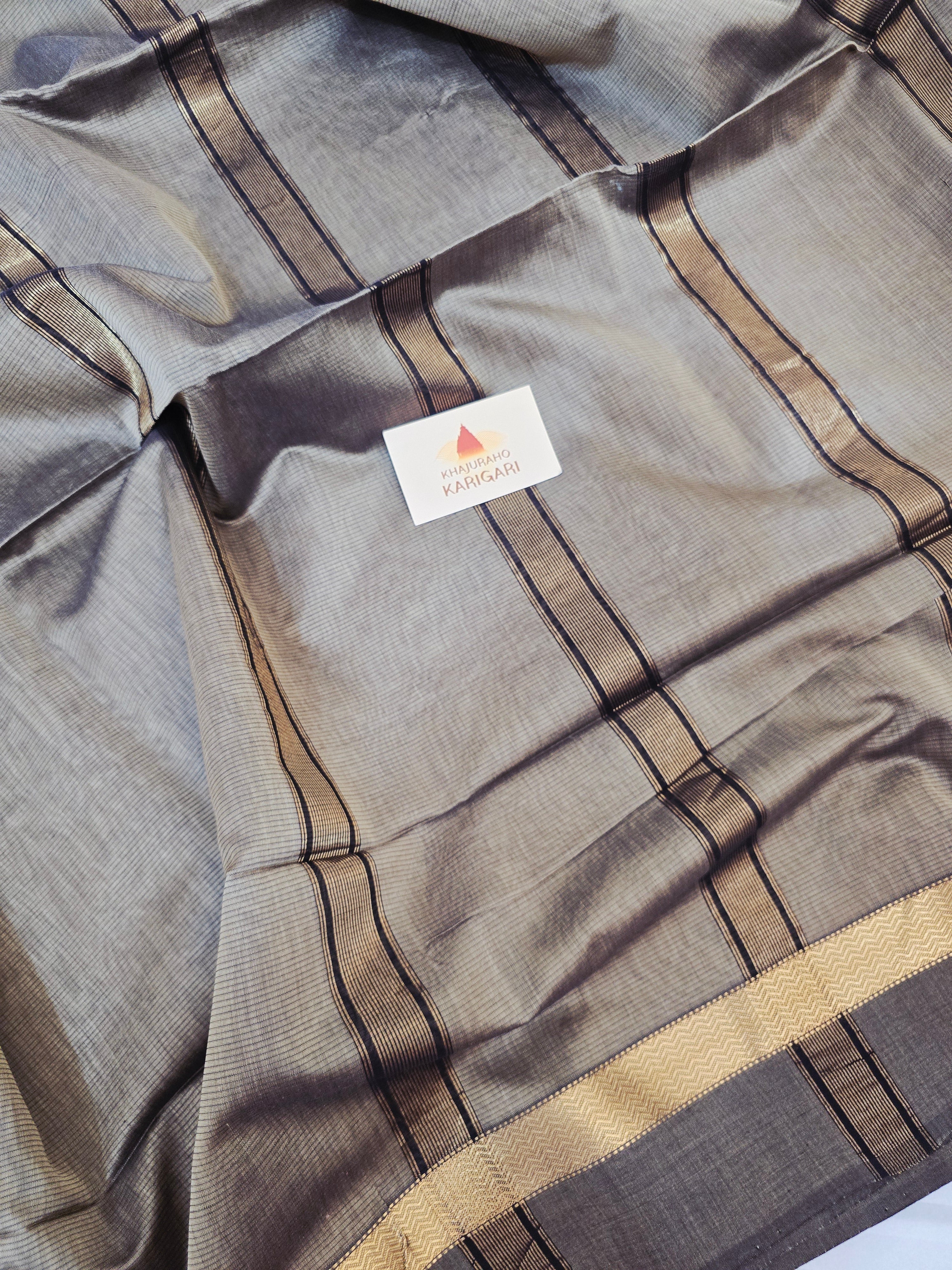 Pure Maheshwari Handloom Saree – Antique Gold with Zari Border