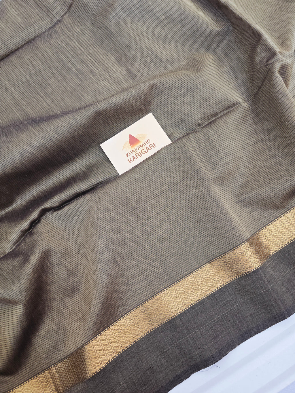 Pure Maheshwari Handloom Saree – Antique Gold with Zari Border