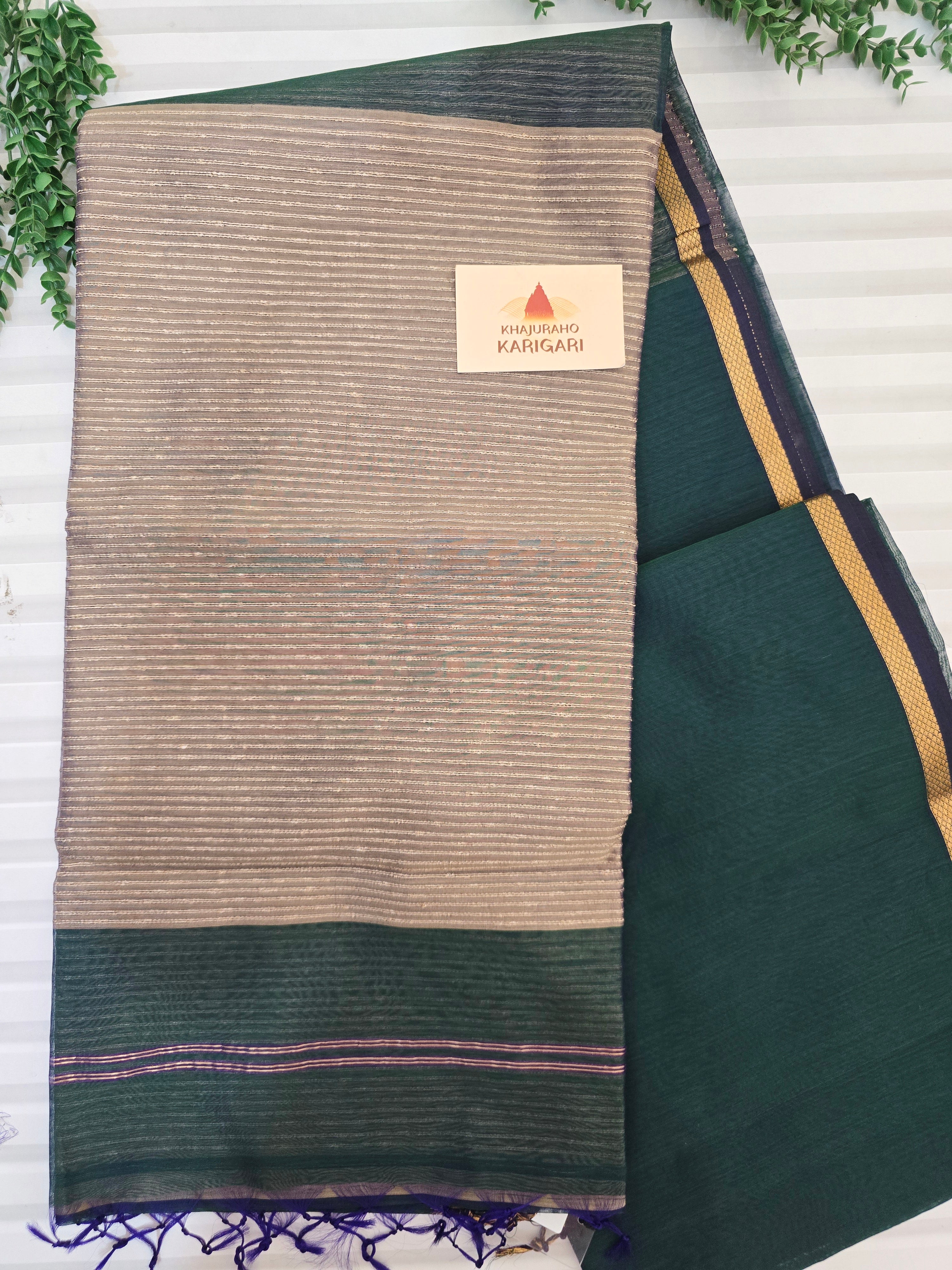 Pure Maheshwari Silk Cotton Saree with Ghicha Pallu – Peacock Blue
