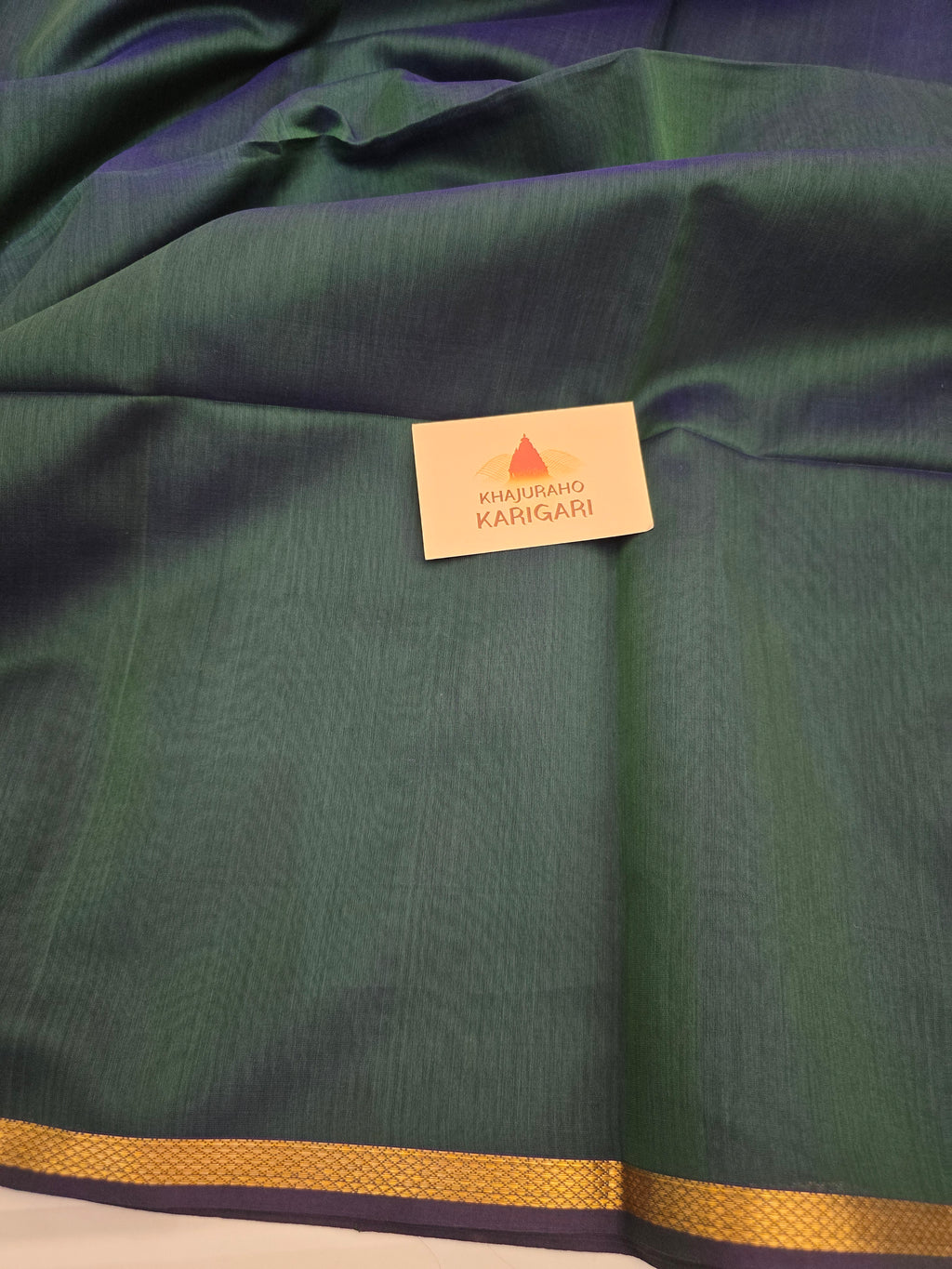 Pure Maheshwari Silk Cotton Saree with Ghicha Pallu – Peacock Blue