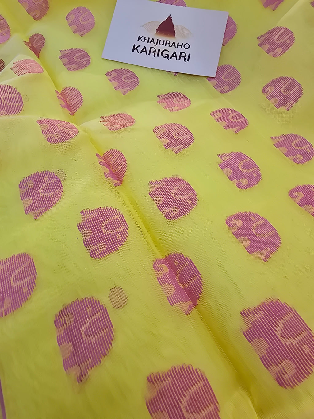 Pure handwoven Chanderi Silk Cotton Saree Polka Dot hathi boota on pallu