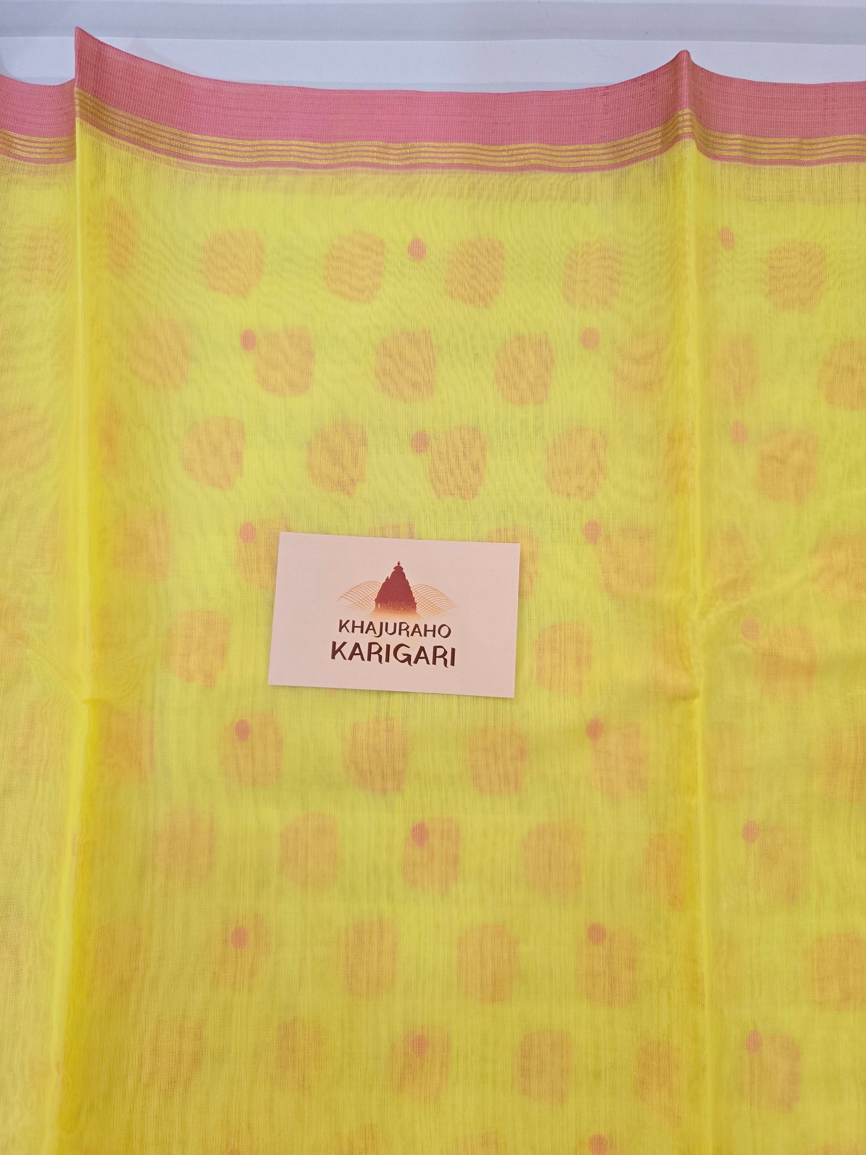 Pure handwoven Chanderi Silk Cotton Saree Polka Dot hathi boota on pallu