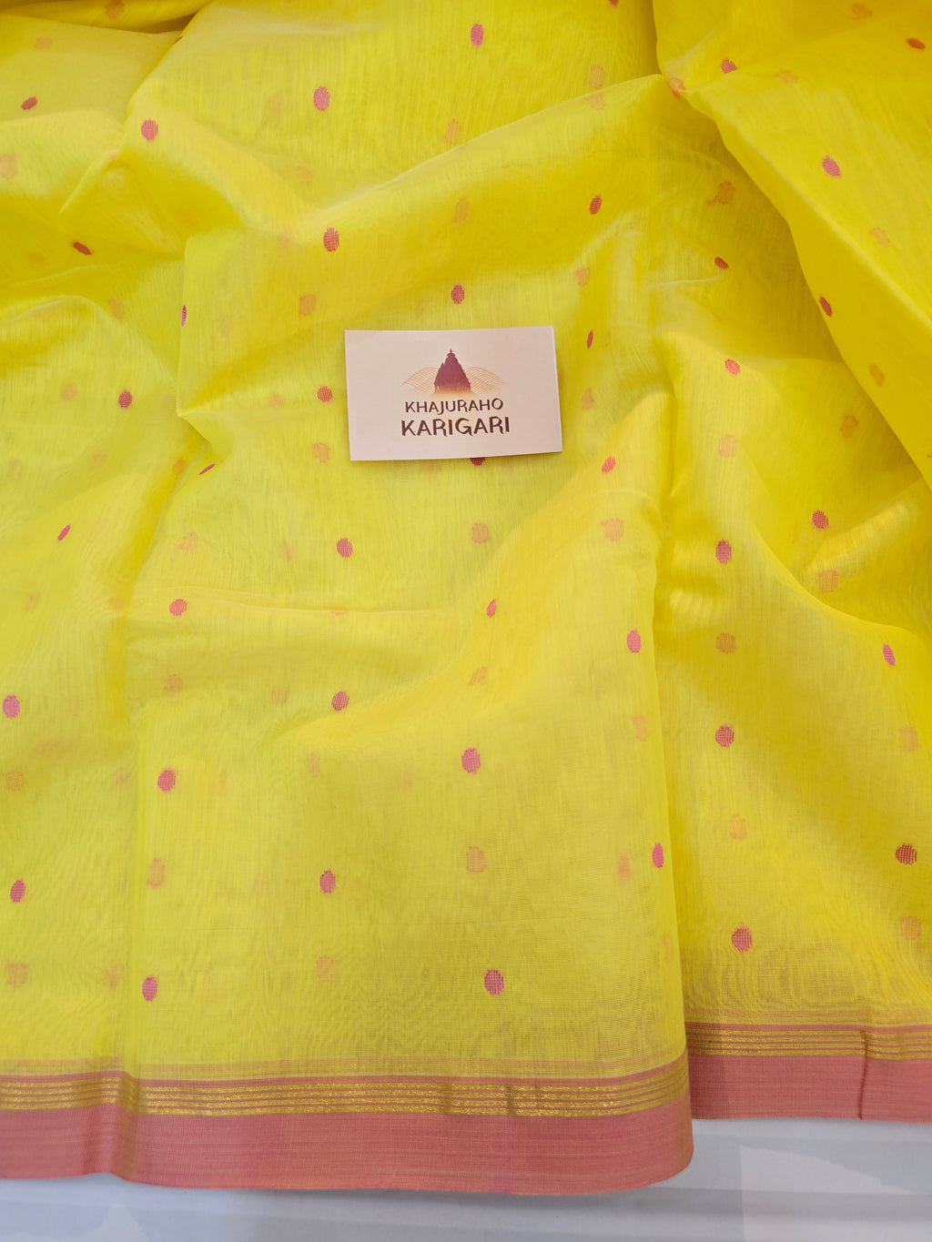 Pure handwoven Chanderi Silk Cotton Saree Polka Dot hathi boota on pallu