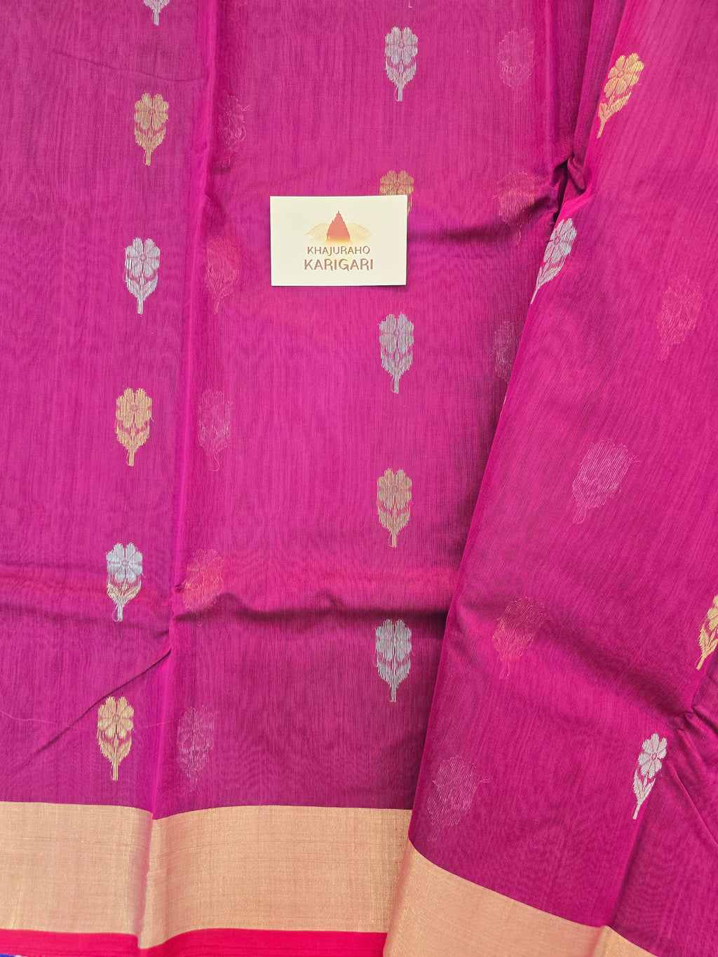 Pure Handwoven Chanderi Sunehri Phool Magenta