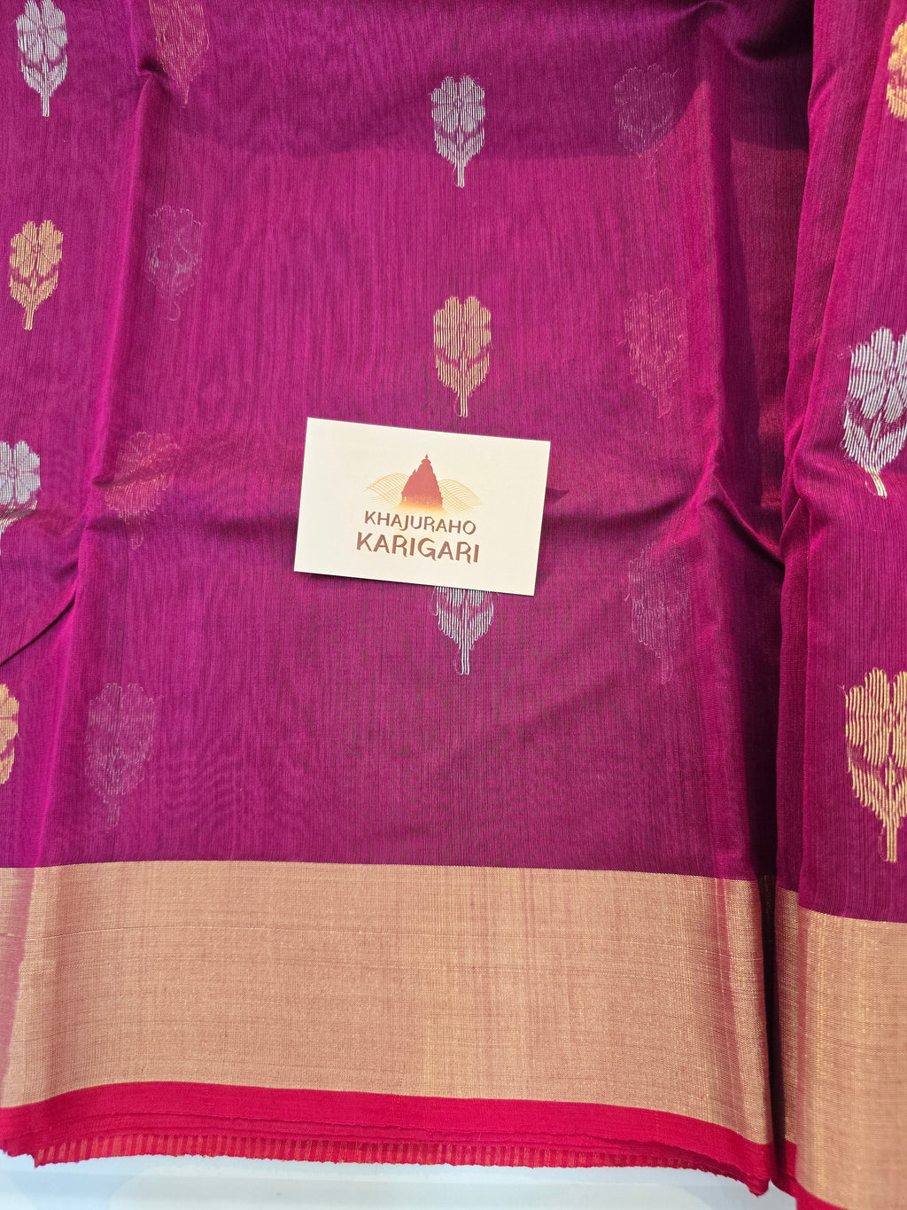Pure Handwoven Chanderi Sunehri Phool Magenta