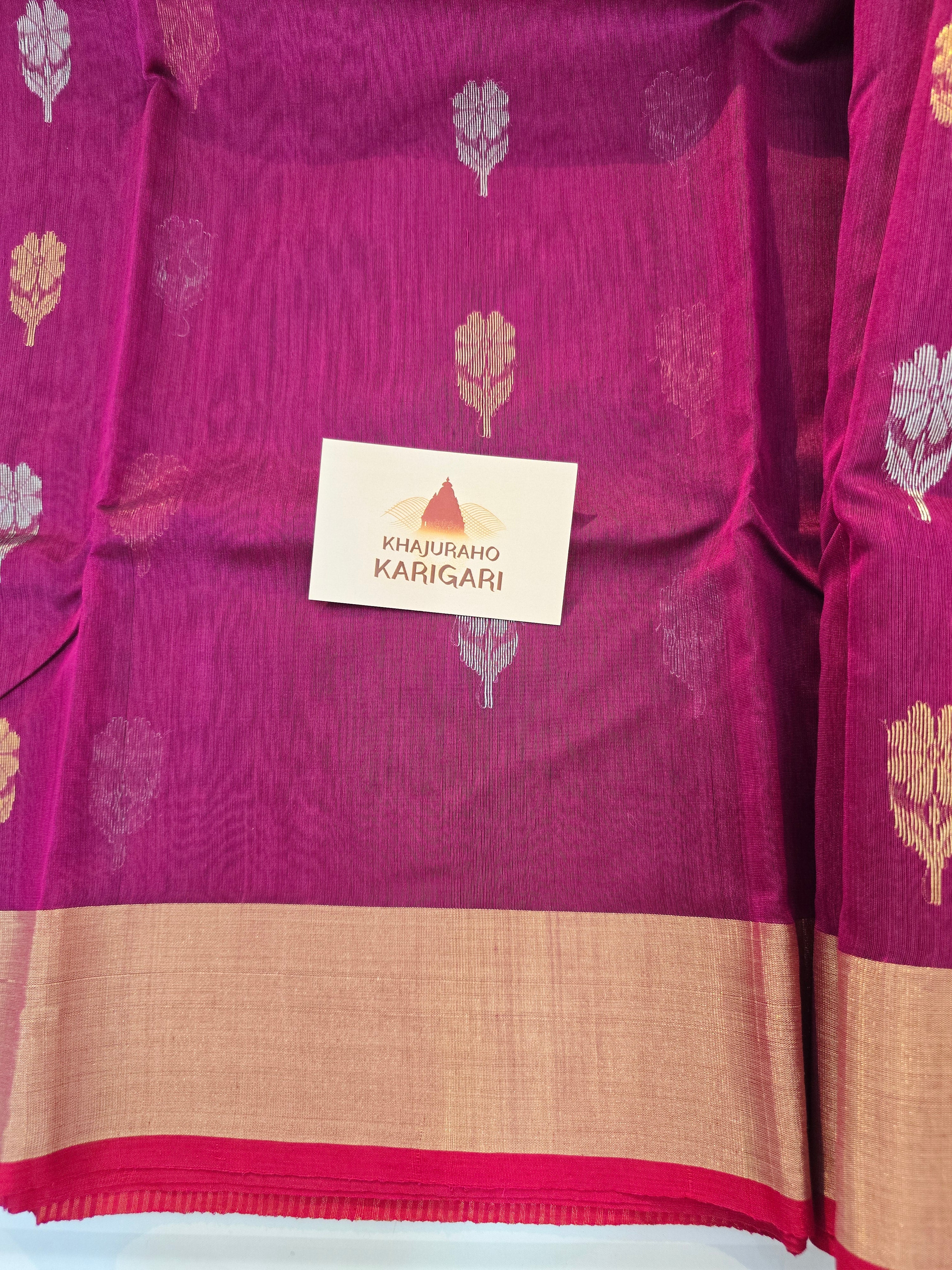 Pure Handwoven Chanderi Sunehri Phool Magenta