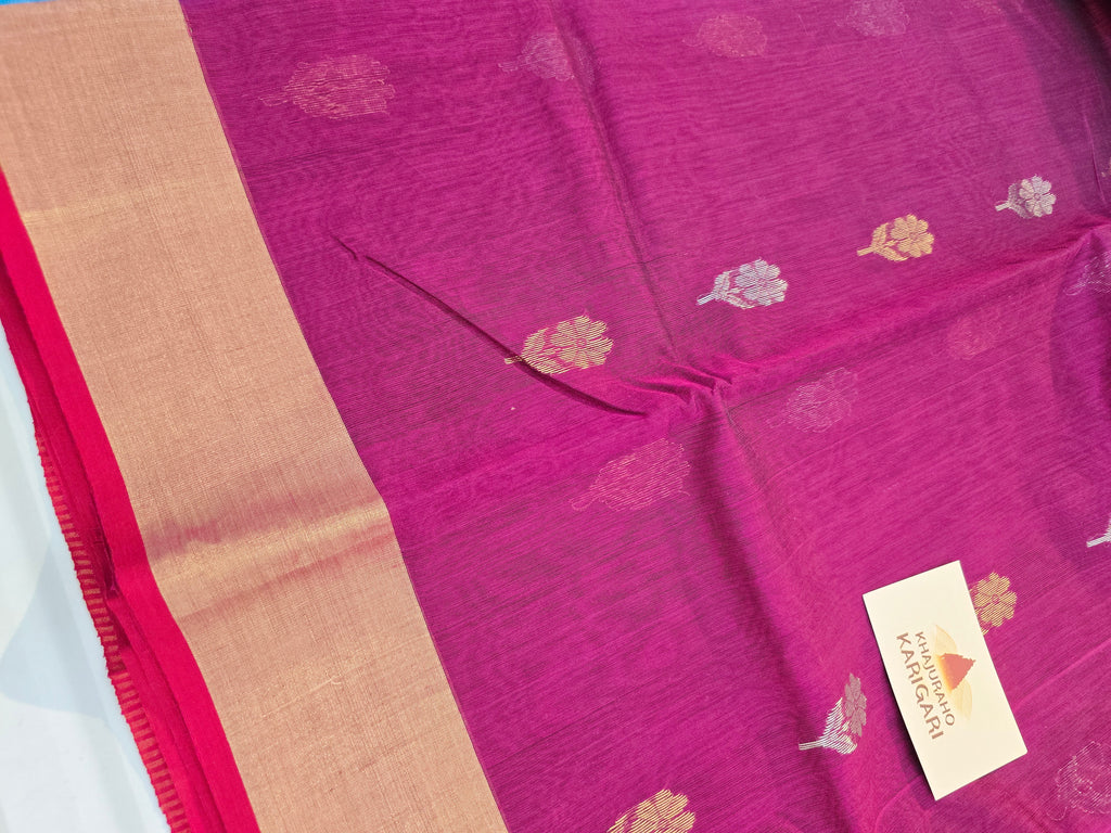Pure Handwoven Chanderi Sunehri Phool Magenta