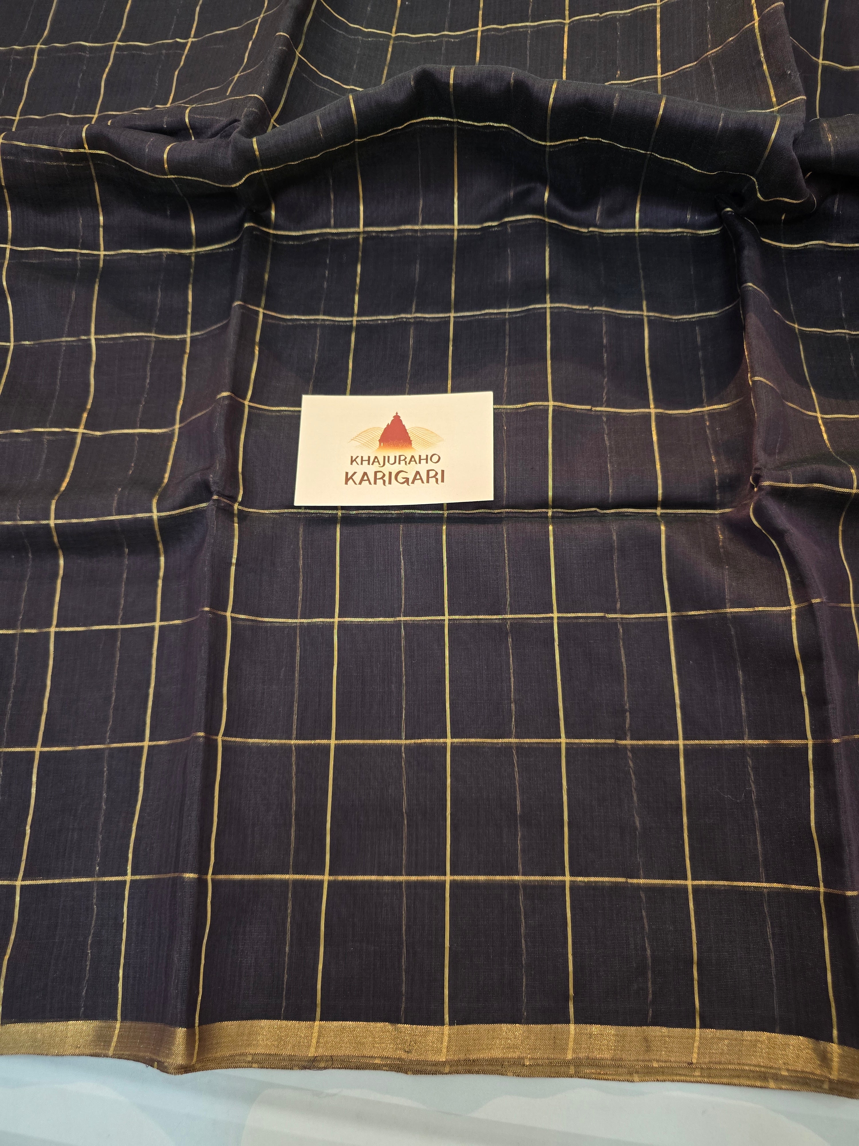 Chanderi silk cotton Big Checks brown