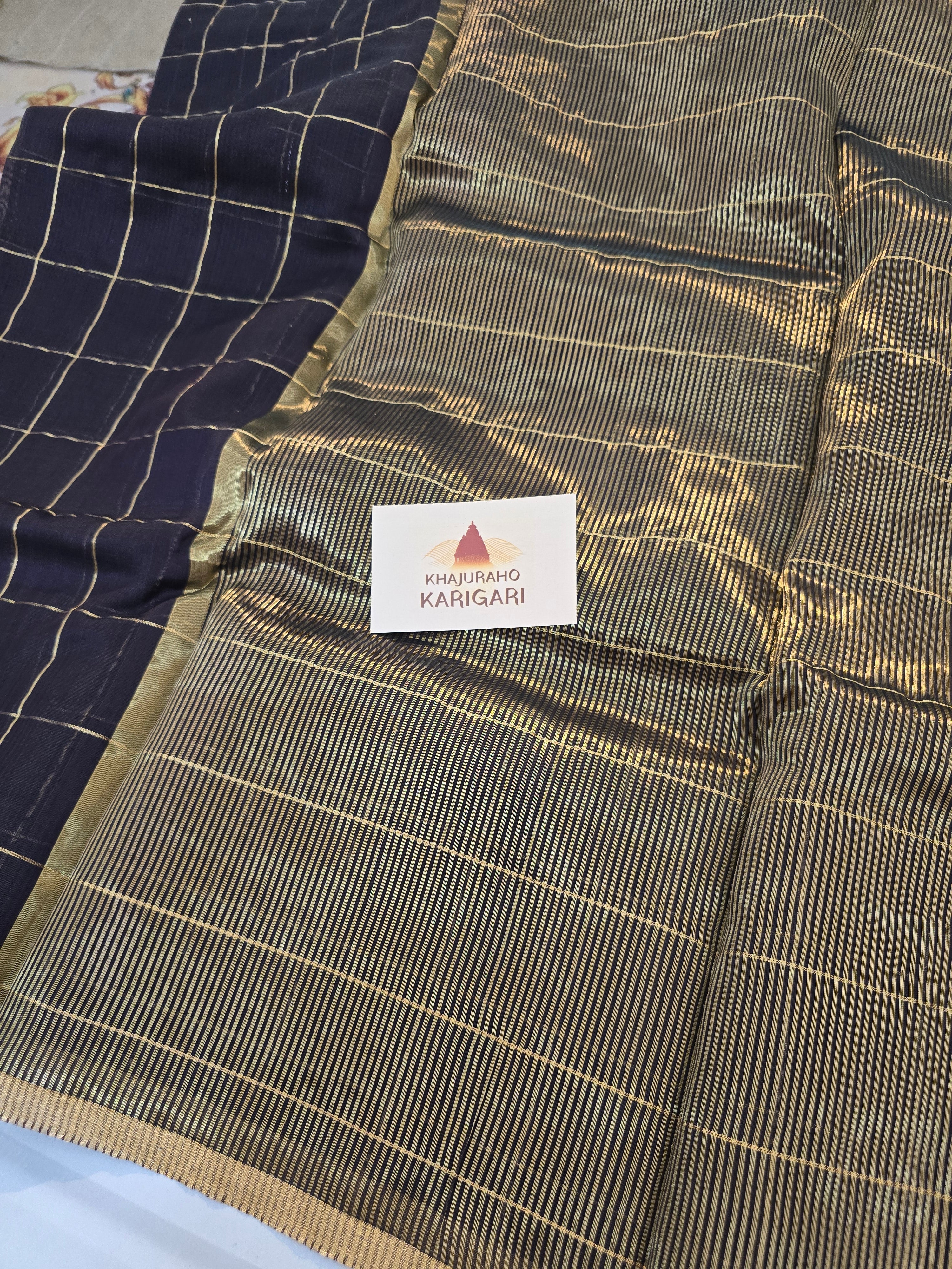 Chanderi silk cotton Big Checks brown